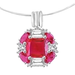 Platinum Plated Sterling Silver pendant with pink Ruby stone