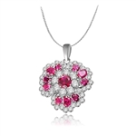 Flower effect ruby & white stone pendant in platinum plating