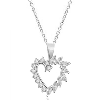 0.10 ct heart shaped marquise stone pendant in silver