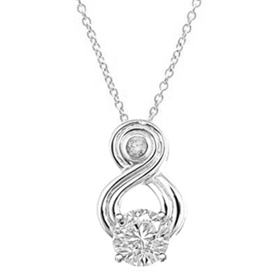 Intriguing and exotic pendant with 2 carat Diamond Essence round brilliant masterpiece in Platinum Plated Sterling Silver.