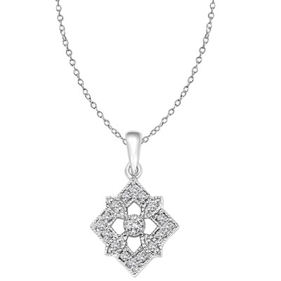 Diamond Essence Designer Pendant with Round Stones. 1.25 Cts. T.W. set in Platinum Plated Sterling Silver.