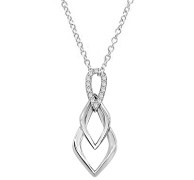 Tear Drop Pendant with Diamond Essence Triple Twist. 0.75 Cts. T.W. set in Platinum Plated Sterling Silver.