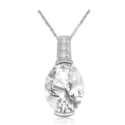 3ct oval-cut stone pendant in Platinum Plated Sterling Silver