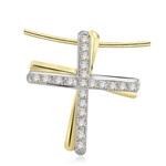 Two-tone Cross pendant with round stone in Platinum Plated Sterling Silver