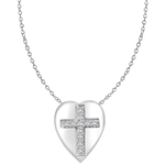 Diamond Essence Cross Pendant with round stones in Platinum Plated Sterling Silver.