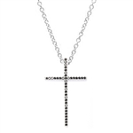 Diamond Essence Cross Pendant with Round Black Onyx Stones in Platinum Plated Sterling Silver.