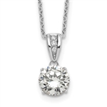 Diamond Essence 2.0 carat round brilliant stone set in prong setting of Platinum Plated Sterling Silver. Chain included.