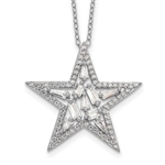 Platinum Plated Sterling Silver star pendant with 70 round brilliant melee & 10 baguettes in prong setting to shine starbright day or night. 2.50 cts.t.w.