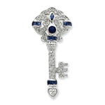 Key Pendant Simulated Sapphire Diamonds Pave Set