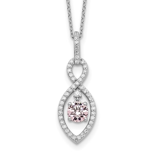 Prong Set Diamond Essence Round Stone Designer Necklace in Platinum Plated Sterling Silver