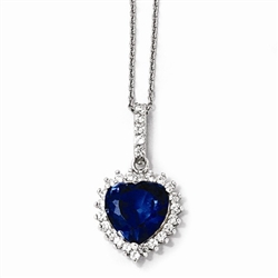 Platinum Plated Sterling Silver Diamond Essence Pendant With Sapphire Essence Heart In Center Surrounded By Round Brilliant Melee And Melee On The Bail To Enhance The Beauty!!