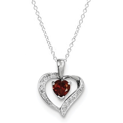 Diamond Essence Sterling Silver Rhodium Plated Heart Garnet Pendant, 0.70 Cts.T.W.