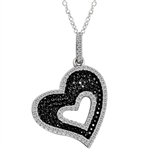 Heart in Heart - Beautiful Heart Pendant with Ember Essence and Diamond Essence Melee, 2.0 Cts. T.W. set in Platunum Plated Sterling Silver. 18" long Chain Included.