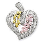Diamond Essence Beautiful Designer Heart Pendant, with Yellow Sapphire and Pink Sapphire marquise stones, and Round Brilliant Melee set artistically in Platinum Plated Sterling Silver, 2.0 Cts.T.W.