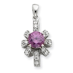 Diamond Essence Designer Pendant with 0.75 Ct. round Amethyst Essence center and Brilliant melee in artistic setting, 1.0 Ct.t.w.in Platinum Plated Sterling Silver.