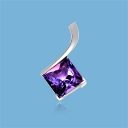 Diamond Essence Pendant with Princess cut Amethyst Essence, in 4.0 Cts T.W. set in Platinum Plated Sterling Silver.