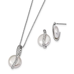 Diamond Essence Coin Shape Pearl Set with Round Brilliant Melee, 1.0 Cts.t.w. set in Platinum Plated Sterling Silver.