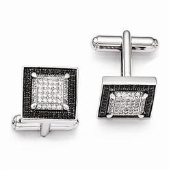 Diamond Essence Platinum Plated Sterling Silver Cuff links, 14MM X 14MM,  with Brilliant melee and outlined with Black Essence melee,set in Pave Setting, 2.50 cts.t.w.