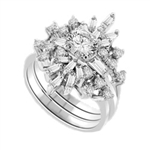 Beautiful Ring Set with Baguettes and Round Diamond Essence, 3.0 Cts T.W. in Platinum Plated Sterling Silver.