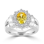 Wide Sterling Band with canary Essence Center and Round Brilliant Melee, 2.25 cts.t.w. set in a solid prong setting.