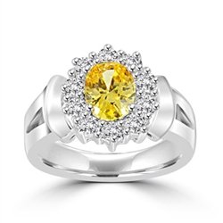 Wide Sterling Band with canary Essence Center and Round Brilliant Melee, 2.25 cts.t.w. set in a solid prong setting.