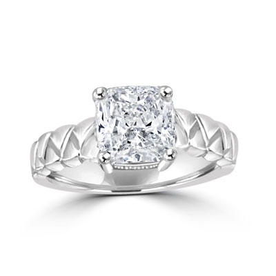 cushion cut diamond on ethnic band in sterling silver ring