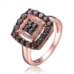 Diamond Essence Rose Plated Square Pendant with Round Brilliant Diamond Essence And Chocolate Essence Stones