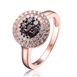 Diamond Essence Rose Plated Ring With Round Brilliant Diamond Essence And Chocolate Essence Stones, 1.70 Cts.T.W.