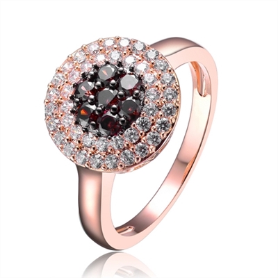 Diamond Essence Rose Plated Ring With Round Brilliant Diamond Essence And Chocolate Essence Stones, 1.70 Cts.T.W.