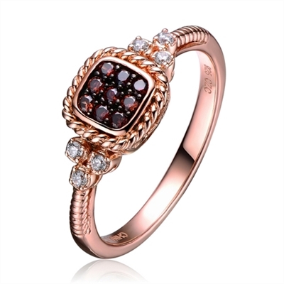 Diamond Essence Rose Plated Ring with Diamond And Chocolate stones, Approx 1 Ct.T.W.