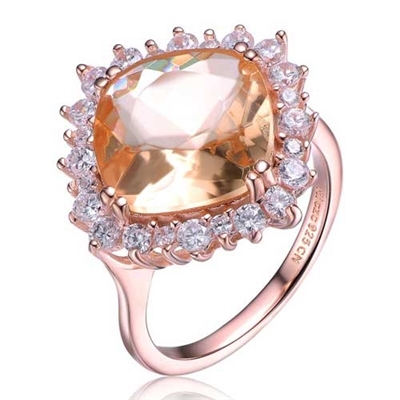 Diamond Essence Ring With Morganite Center Surrounded By Melee Set In 8 Prongs,6.50Cts.T.W. In Rose Plated Sterling Silver.
Approx Size is 20.78 Width and 26.83 Length.