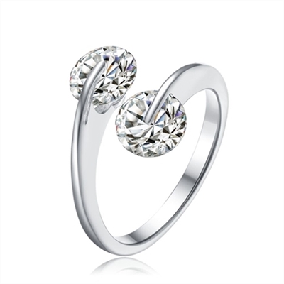 Diamond Essence Twist Ring With 1Ct. Each Round Brilliant Stones, 2.0 Cts.T.W. In Platinum Plated Sterling Silver.