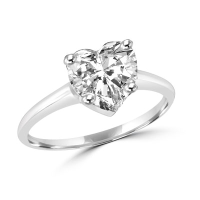 Platinum plated sterling silver ring with heart shape  stone