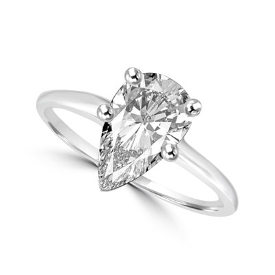1.0 carat Diamond Essence pear-cut stone set in Platinum Plated Sterling Silver. (Also available in 14K Solid White Gold, Item#WRD109).