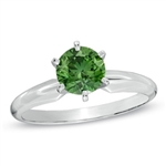 Diamond Essence Solitaire Ring With Emerald Round Brilliant stone, 2 Cts.T.W. In Platinum Plated Sterling Silver.
