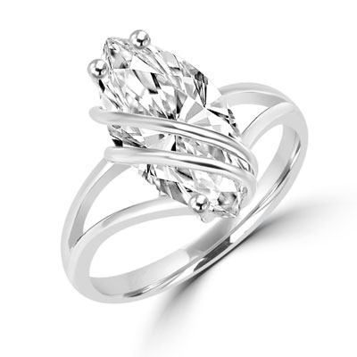 Dramatic and impressive for the times you want to be, 3 carat  Marquise cut Diamond Essence stone set in overlaping Platinum Plated Sterling Silver setting.