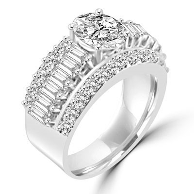 Virgo - Cool Cocktail Ring with large masterpieces enhanced by smaller accent baguettes and round accents, 4.5 Cts. T.W, in Platinum Plated Sterling Silver.