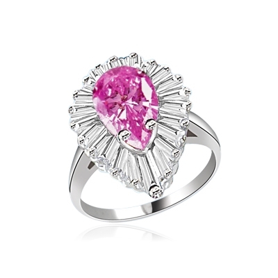Ballerina Ring- 3.0 Cts Pink Pear silver ring