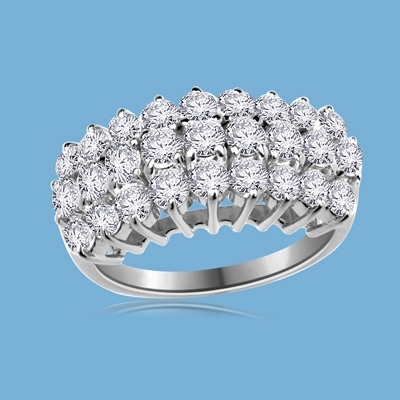 Celtic Wedding - Amazing Anniversary Ring, 3.35 Cts. T.W, with a row of Round pieces ringed on either side by a row of accents, in Platinum Plated Sterling Silver.