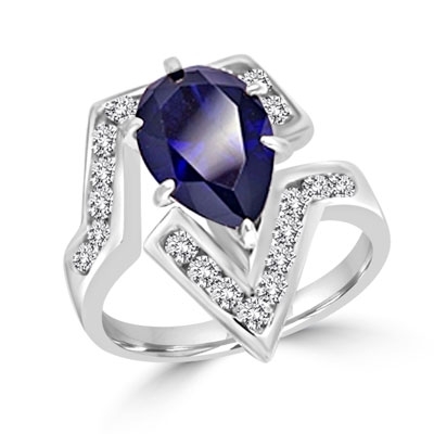 Lulu - Move Forward with  this superb Ring, 3.0 Carats in all, with 2.0 Carat Pear Cut Sapphire Essence Center Stone and Melee Accents  set in Platinum Plated Sterling Silver.