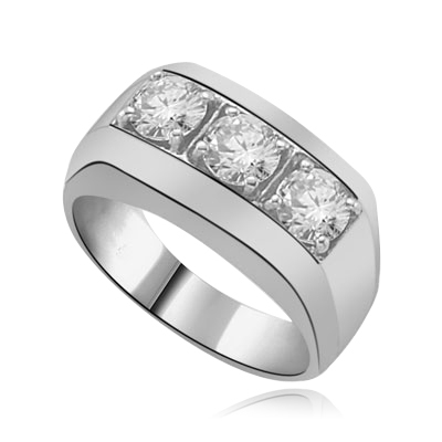 1.5ct round cut brilliant stones man's ring Platinum Plated Sterling Silver