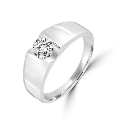 Platinum Plated Sterling Silver ring with 1.0 carat round brilliant stone.