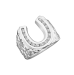 Fall in love with this charming horseshoe design ring with 0.75 Cts. Diamond Essence nuggets set in artistic band set in Platinum Plated Sterling Silver.