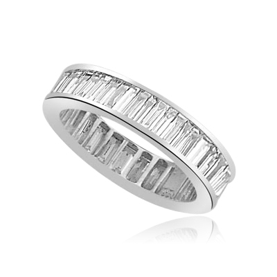 Ring – channel set baguettes eternity band in Platinum Plated Sterling Silver