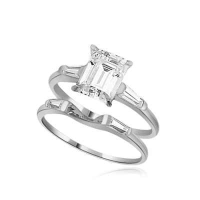 Ring – wedding set emerald cut marquise stone