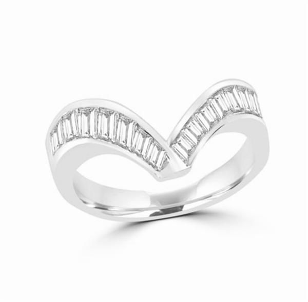Serenity - V-Shaped Ring, 2.0 Cts. T.W with Baguettes in a channel setting. Recognizes the peace of your true happiness. In Platinum Plated Sterling Silver.