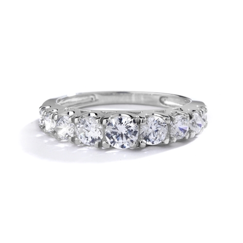 Designer Band with Beautifully set Graduating Round Diamond Essence. 1.10 Cts T.W. set in Platinum Plated Sterling Silver.