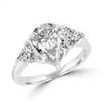 Duse - Ring with Pear Cut Center Stone flanked by Brilliant Trilliant Cut Diamond Essence accents, 3.0 Cts. T.W in Platinum Plated Sterling Silver.