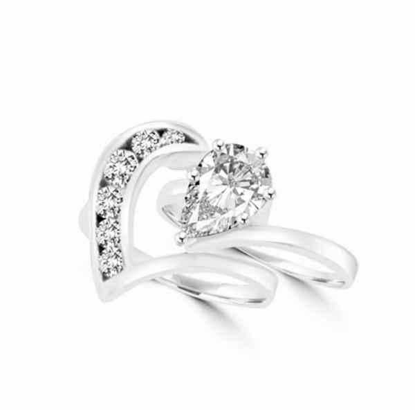 Almamiva and Rosina - Pear Shaped Center Enhances this Wedding Set. 1.75 Cts. T.W with round melee channel set down the wedding band. You will live happily everafter! In Platinum Plated Sterling Silver.
