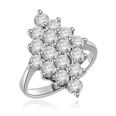 Queen Of Diamonds - Cluster Ring, 1.6 Cts. T.W with Melee Stones appropriately set in a glittering Diamond shape in Platinum Plated Sterling Silver.